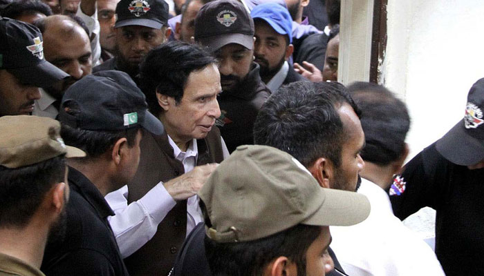 PTI Parvez Elahi leaving court after court case hearing, at District Court in Lahore on Friday, June 2, 2023. — PPI