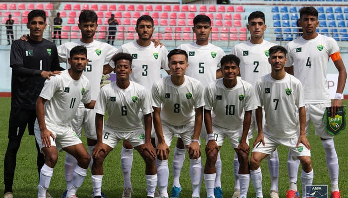Pakistans football team participating in the U19 SAFF Championship tournament being played in Nepal. — X/@theanfaofficial