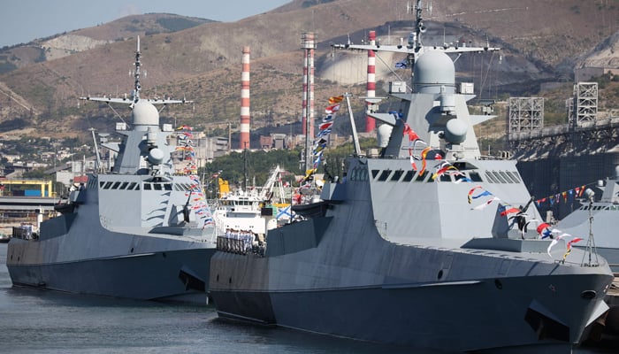 Russias Black Sea Fleet warships take part in the Navy Day celebrations in the port city of Novorossiysk on July 30, 2023. — AFP