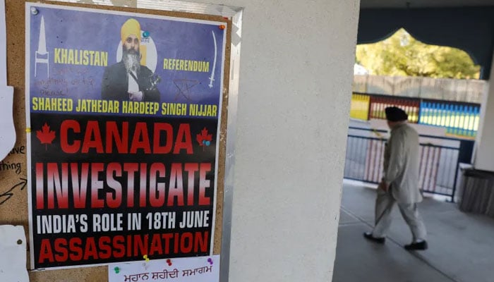 A sign asking for an investigation into allegations India may have been involved in the killing of Sikh leader Hardeep Singh Nijjar is seen in Surrey, British Columbia, Canada. — Reuters/File
