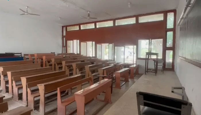 A deserted view of the University of Karachi, on September 25, 2023, in this still image from a video, as teachers remain on strike. — Reporter