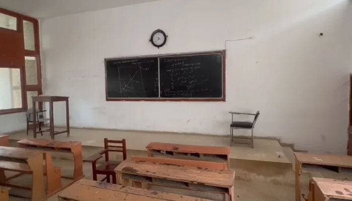 A deserted view of the University of Karachi, on September 25, 2023, in this still image from a video, as teachers remain on strike. — Reporter