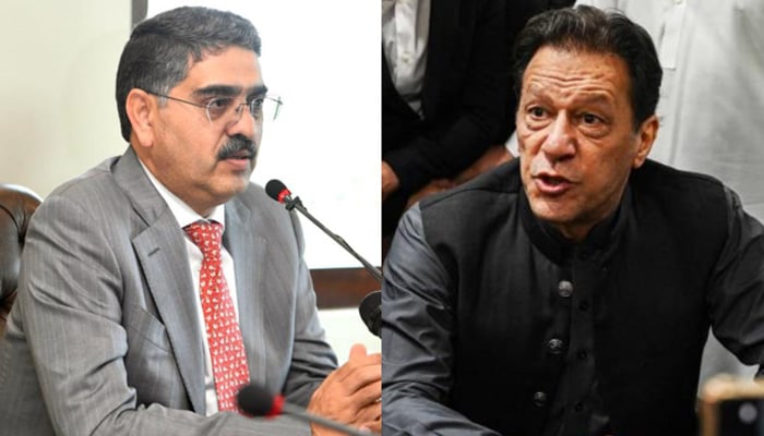 Caretaker Prime Minister Anwaar-ul-Haq Kakar (left) and PTI Chairman Imran Khan. — Online/AFP/File