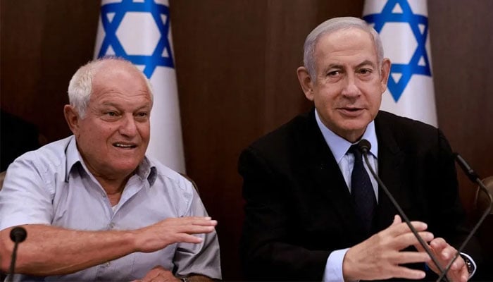 Israeli Prime Minister Benjamin Netanyahu (right) chairs a cabinet meeting, flanked by Tourism Minister Haim Katz, in Jerusalem on August 27, 2023. — Reuters/File