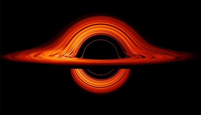 In this representational image released on September 25, 2019, shows an illustration of a supermassive black hole surrounded by an accretion disk. — Nasa’s Goddard Space Flight Center