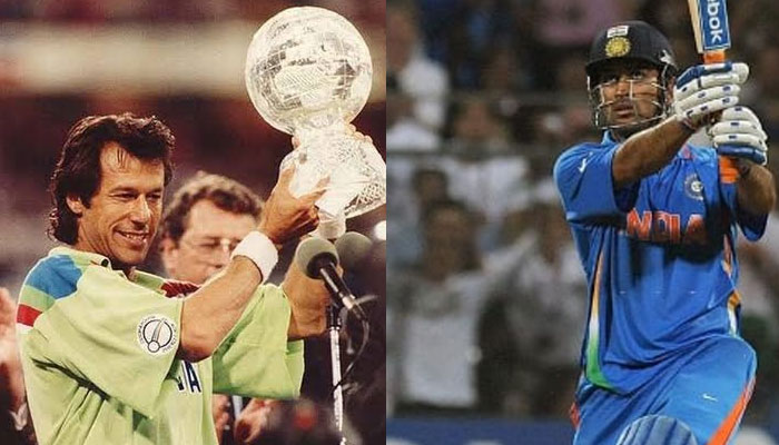 Imran Khan (left) and MS Dhoni (R) produced two of the most iconic moments in World Cup history. —Twitter/@ozilinaa/ — ICC