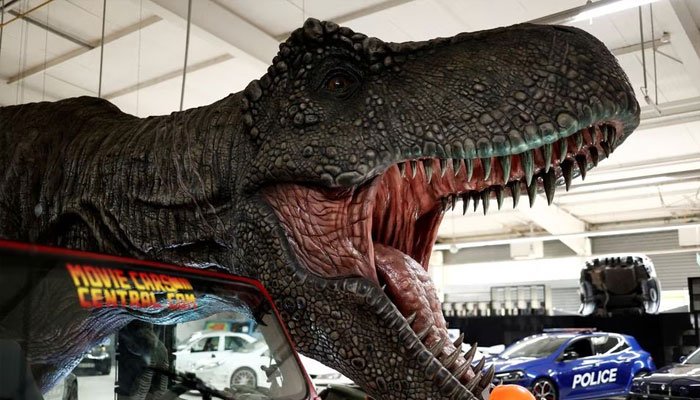 Objects from the movie Jurrassic Park are seen among legendary vehicles and car replicas from the world of cinema and television displayed at the Pop Central museum in Etrechy, near Paris, France, September 17, 2023. — Reuters