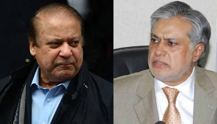 Pakistan Muslim League-Nawaz (PML-N) supremo Nawaz Sharif (left) and former finance minister Ishaq Dar. — AFP/Radio Pakistan/File