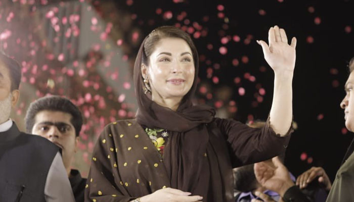 Pakistan Muslim League-Nawaz (PML-N) Senior Vice President Maryam Nawaz arrives at a public gathering in Lahore on October 1, 2023. — X/ @pmln_org