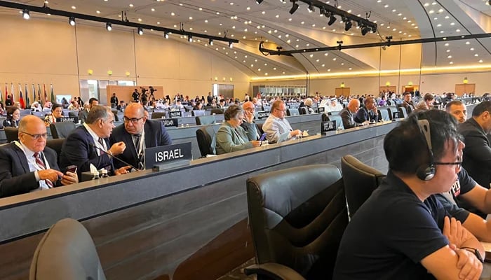 The delegation from Israel attends the UNESCO Extended 45th session of the World Heritage Committee at the al-Murabba Palace in Riyadh on September 11, 2023. — AFP