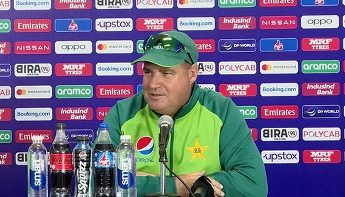 Pakistan cricket team Director Mickey Arthur addresses a press conference on October 5, 2023. — ICC