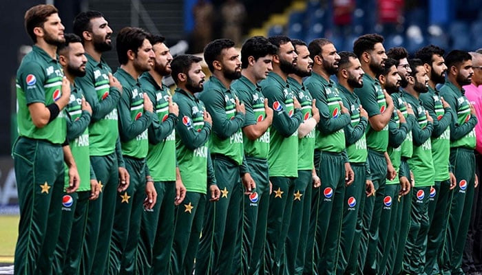 Pakistans players stand for the national anthem before the start of the Asia Cup 2023 super four one-day international (ODI) cricket match between India and Pakistan at the R. Premadasa Stadium in Colombo on September 10, 2023. — AFP
