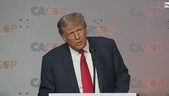 Former US President Donald Trump while speaking at a Republican Convention in California on September 30, 2023. — YouTube/Sky News