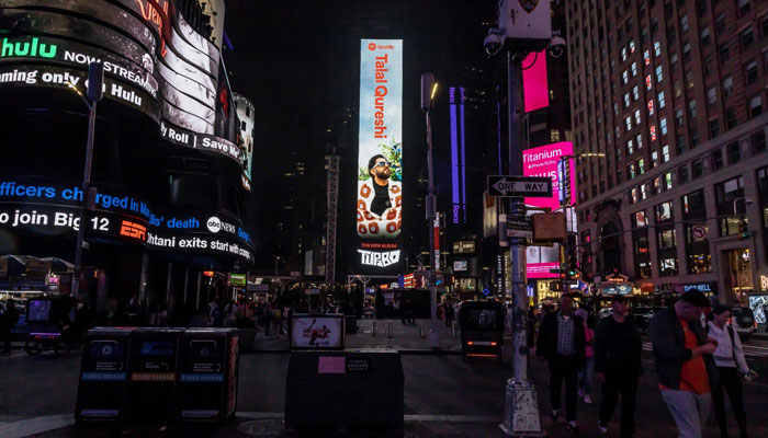 Pakistani artist Talal Qureshis pictures light up Times Square in New York. — Instagram/spotifypakistan