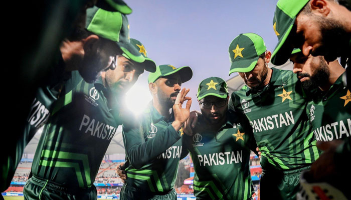 Babar Azam addresses his team during Pakistans match against the Netherlands. — PCB/File