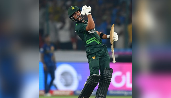 Abdullah Shafique roars during Pakistans match against Sri Lanka in Hyderabad, India, on October 10, 2023. — ICC