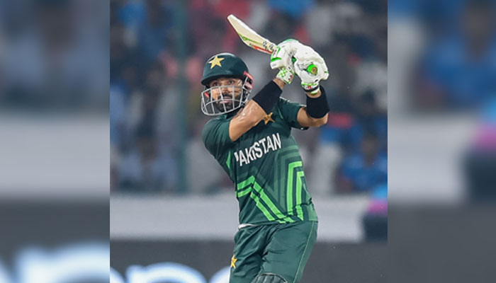 Pakistan´s Mohammad Rizwan watches the ball after playing a shot during the 2023 ICC Men´s Cricket World Cup ODI match between Pakistan and Sri Lanka at the Rajiv Gandhi International Stadium in Hyderabad on October 10, 2023.— AFP