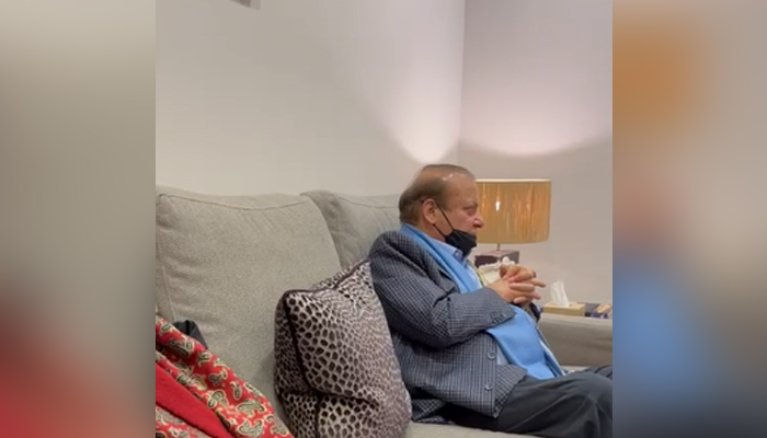 PML-N supremo Nawaz Sharif at the Heathrow Airport in London, on October 11, 2023, in this still taken from a video. — Reporter