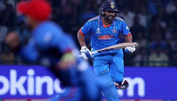 Indias Rohit Sharma in action as he runs between the wickets in clash against Afghanistan. — Reuters
