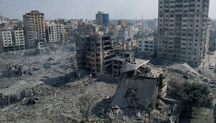 A view shows houses and buildings destroyed by Israeli strikes in Gaza City, October 10. —Reuters