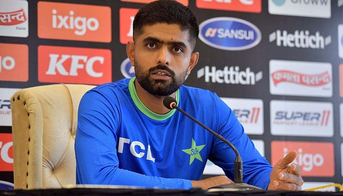 Pakistan Cricket team captain Babar Azam talking to media persons before a practice session ahead of the first cricket match of Asia Cup 2023 at Multan Cricket Stadium on August 29, 2023. — APP