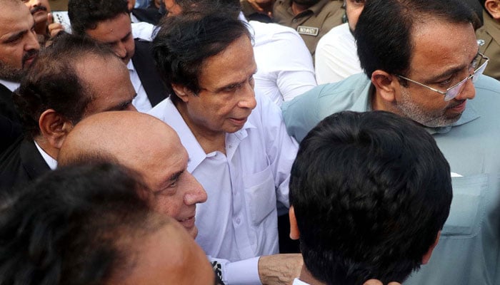 Former Chief Minister Punjab and Tehreek-e-Insaf (PTI) President, Chaudhary Parvaiz Ilahi leaving after a court case hearing, at the High Court in Lahore on Friday, September 1, 2023. — PPI