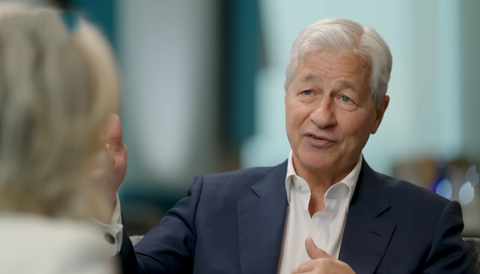 This still, taken from a video released on July 12, 2023, shows JPMorgan CEO Jamie Dimon speaking in an interview. — YouTube/The Economist