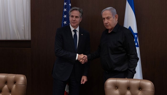 US Secretary of State meets Israeli President Benjamin Netanyahu in Tel Aviv, Israel on October 16, 2023,  after returning from his visit to six Arab countries in four days. — X/@SecBlinken