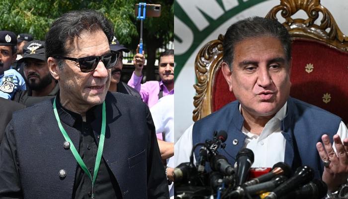 Pakistan Tehreek-e-Insaf (PTI) Chairman Imran Khan (left) and his partys Vice Chairman Shah Mahmood Qureshi. — AFP/File