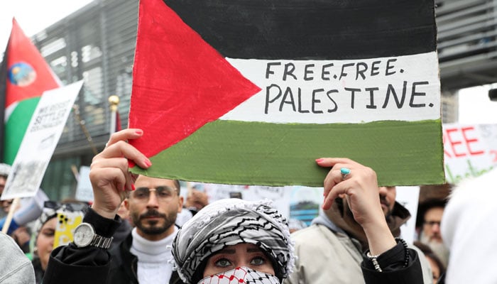 People attend a pro-Palestinian protest in support of Gaza as the conflict between Israeli and Hamas continues, in Mississauga, Canada, October 14, 2023. — Reuters