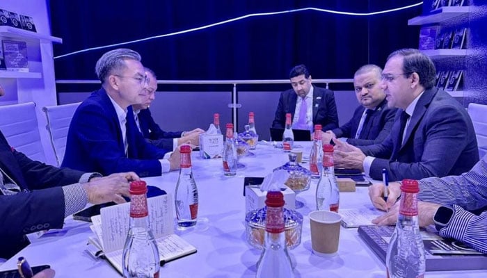 Caretaker Minister for Information Technology and Telecommunications Dr Umar Saif in meeting with his Malaysian counterpart Fahmi Fadzi in Dubai. — APP