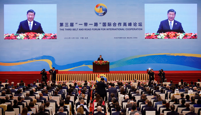 Chinese President Xi Jinping speaks at the opening ceremony of the Belt and Road Forum (BRF) to mark the 10th anniversary of the Belt and Road Initiative at the Great Hall of the People in Beijing, October 18, 2023. — Reuters