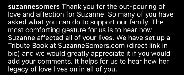 Suzanne Somers family makes special request while celebrating her birthday