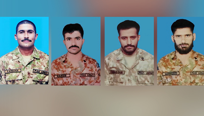 (Left to right) Sepoy Farman, Sepoy Naeem Akhtar, Lance Naik Tabbasum Ul Haq, and Sepoy Abdul Hameed. — ISPR