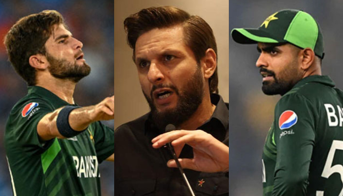 (Left to right) Shaheen Shah Afridi, Shahid Afridi, and Babar Azam. — AFP/Facebook