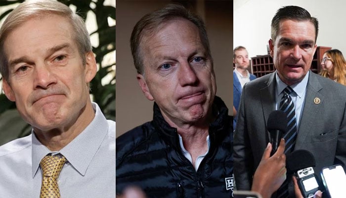 Rep. Jim Jordan (L),  Representative Kevin Hern (Center) and  US Rep. Austin Scott(R).—Reuters
