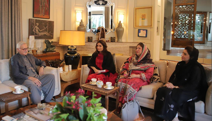 IPP patron-in-chief Jahangir Khan Tareen is pictured with Andleeb Abbas, Sadia Sohail, and Sumaira Bokhari on October 24, 2023. — Facebook/Jahangir Khan Tareen