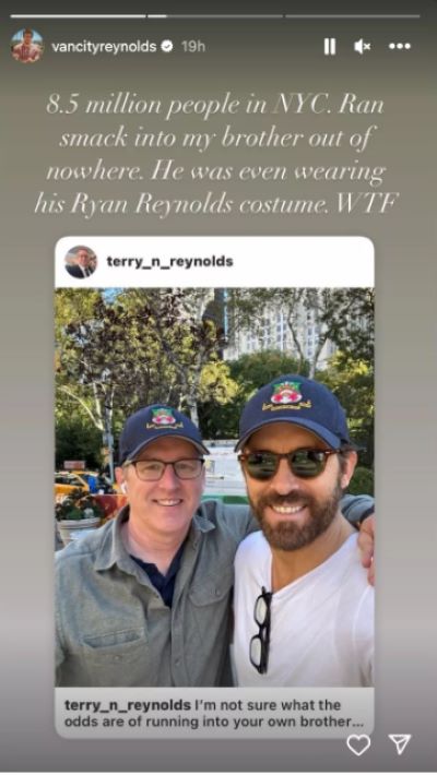 Ryan Reynolds runs into brother out of 8.5 million people in NYC