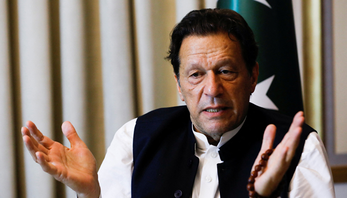 Former prime minister Imran Khan gestures as he speaks with Reuters during an interview, in Lahore, March 17, 2023. — Reuters