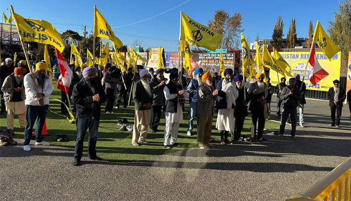 Members of Canadas Sikh community participate in an Azad Khalistan rally near Guru Nanak Sikh Gurdwara in British Columbia, ahead of the Khalistan Referendum, on October 28, 2023. — Photo by author