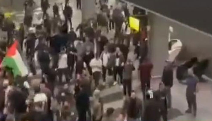 A screengrab from a video showing the protestors.—X
