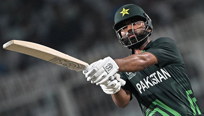 Pakistans Fakhar Zaman plays a shot during the World Cup match between Pakistan and Bangladesh at the Eden Gardens in Kolkata on October 31, 2023. — AFP