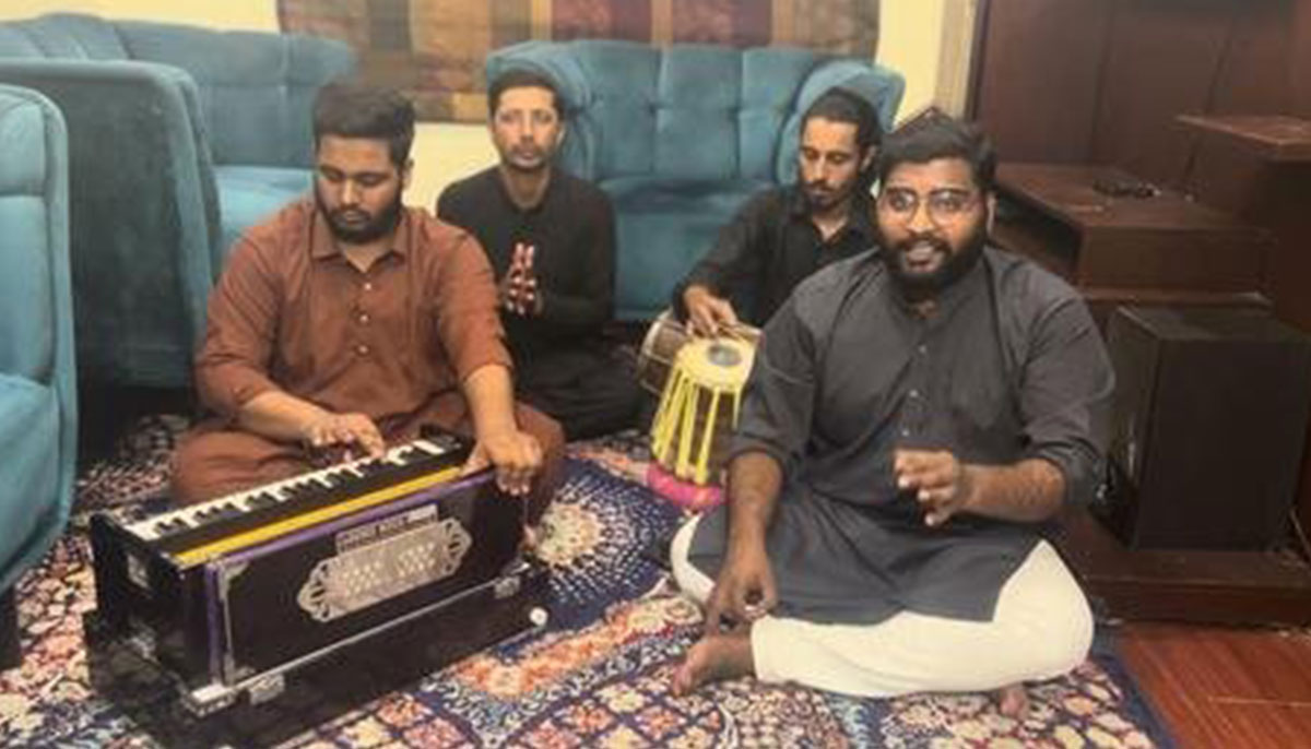 The young qawwals from the Qawwal Bachchon Ka Gharana practice at their residence. — Facebook/fattahaliTurabAliOfficial