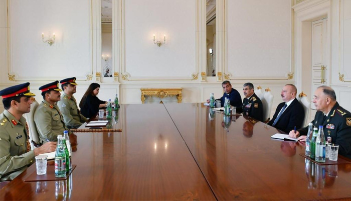 COAS General Asim Munir and his delegation of Pakistani military officials seen in a meeting with Azerbaijans leadership on November 1, 2023. — ISPR