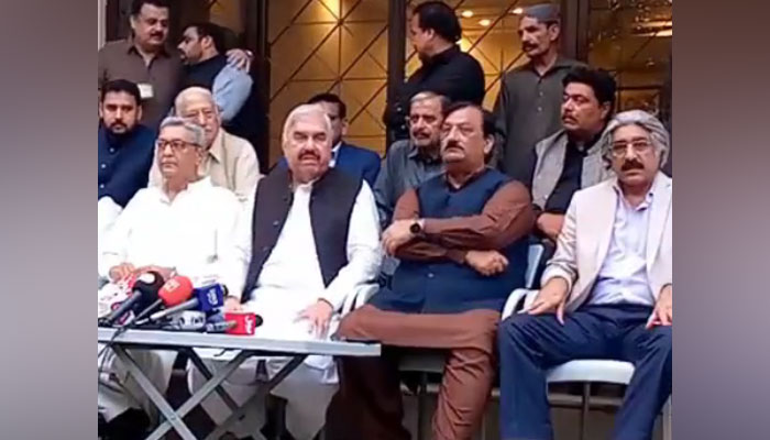 PPP Punjab acting president Rana Farooq Saeed speaking during a press conference on November 1, 2023. — Twitter/PPCentralPunjab