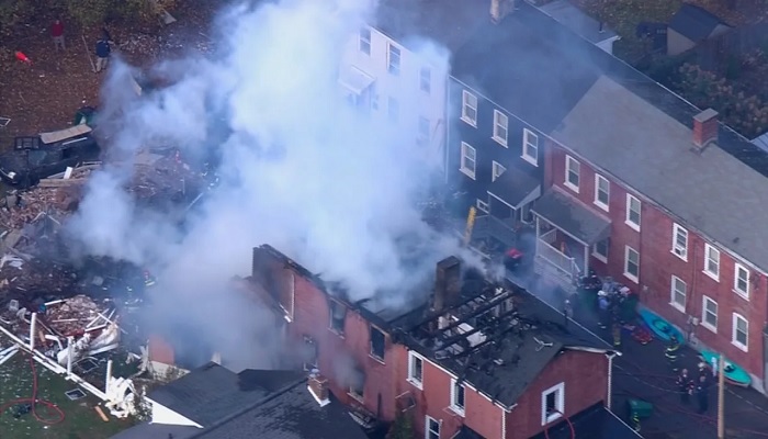 An aerial view of the building that collapsed after a gas explosion in Wappingers Falls, New York, on November 2, 2023. —Twitter