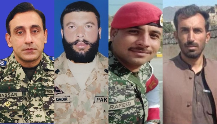 (From left) Lieutenant Colonel Muhammad Hassan Haider,Lance Naik Abdul Qadir, Naik Rafique Khan and Naik Khushdil Khan. — ISPR