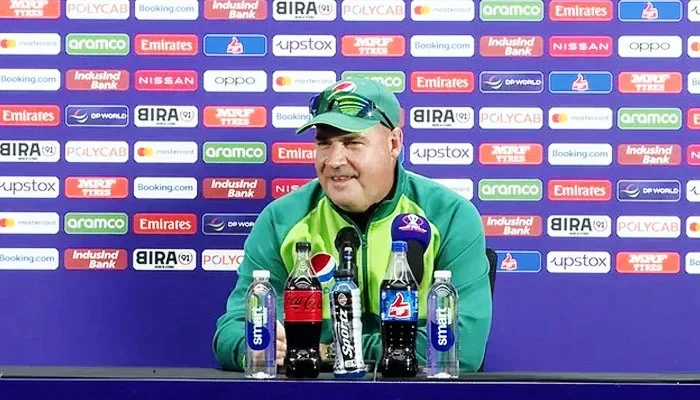 Pakistans cricket team director Mickey Arthur speaks to journalists in Ahmedabad, India, on October 14, 2023. — Reporter/Faizan Lakhani