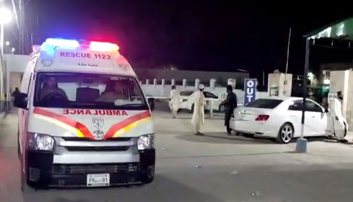 The picture shows an ambulance waiting for injured policemen in DI Khan on Tuesday, November 7, 2023. — Provided by the reporter
