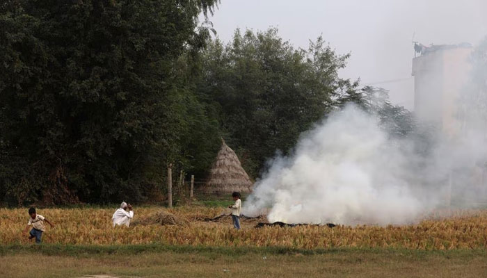 A farmer burns the stubble in a crop field in a village in Karnal district in the northern state of Haryana, India, November 4, 2023. — Reuters